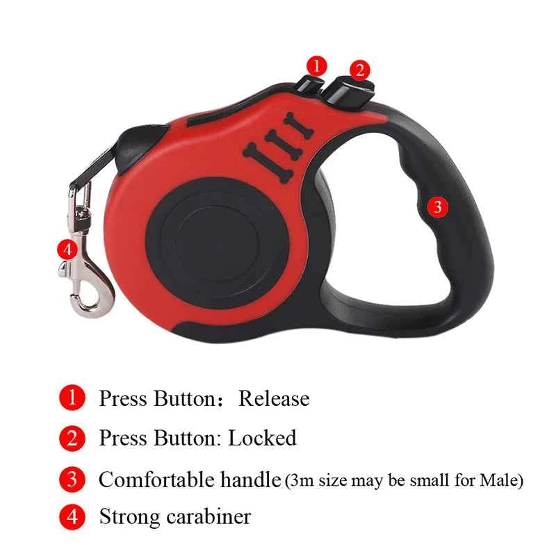 Zatahovací vodítko pro psy a kočky – odolné, 3m/5m, na výlety