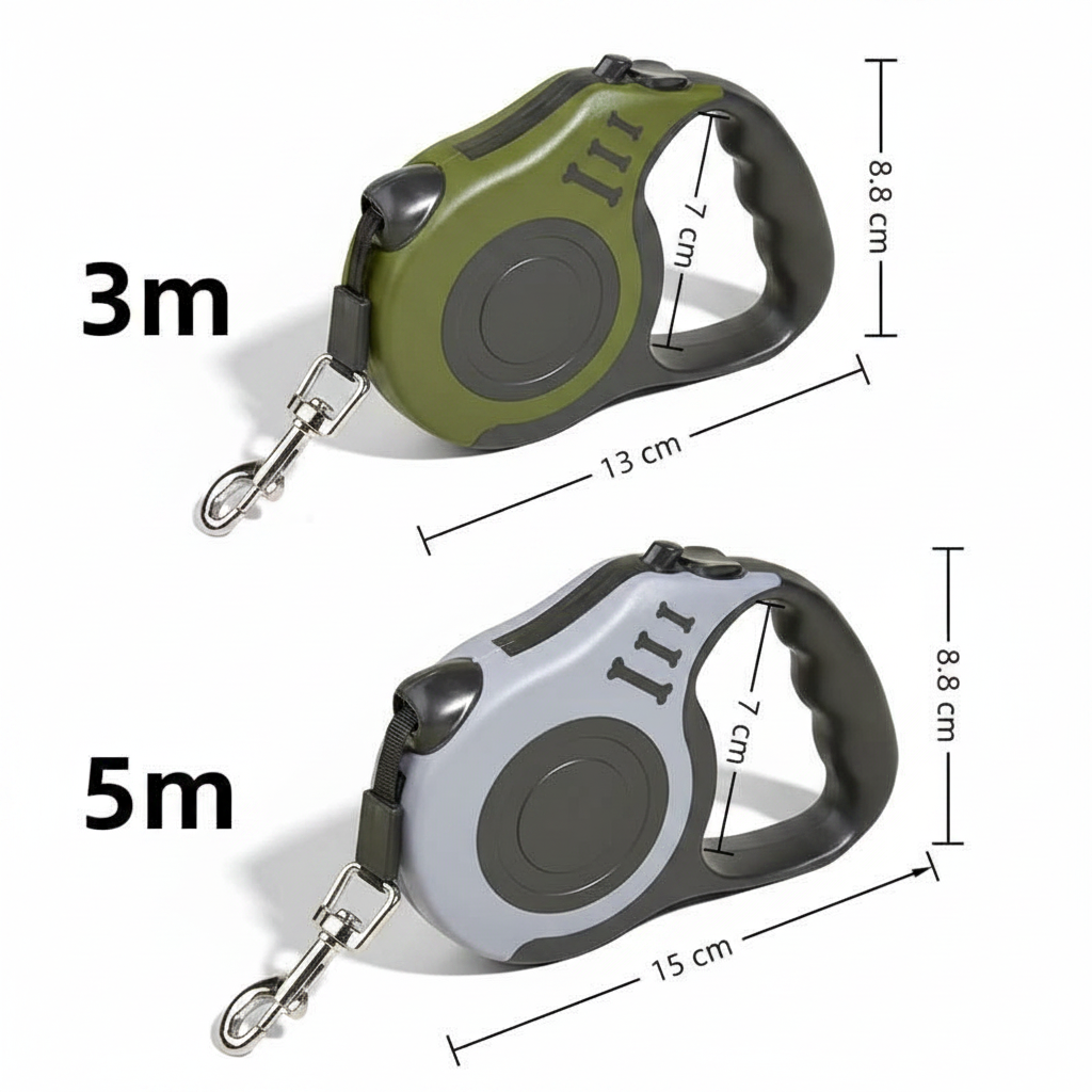 Rollleine für kleine und mittelgroße Hunde – 3m/5m, strapazierfähiges Nylon
